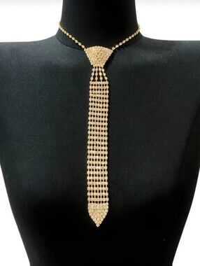 ✨ Statement Rhinestone Crystal Necktie Choker Necklace-SILVER OR  GOLD AVAILABLE
